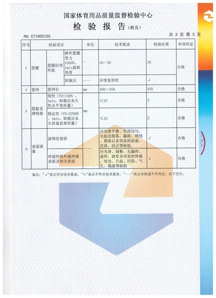 箱式籃球架檢驗報告